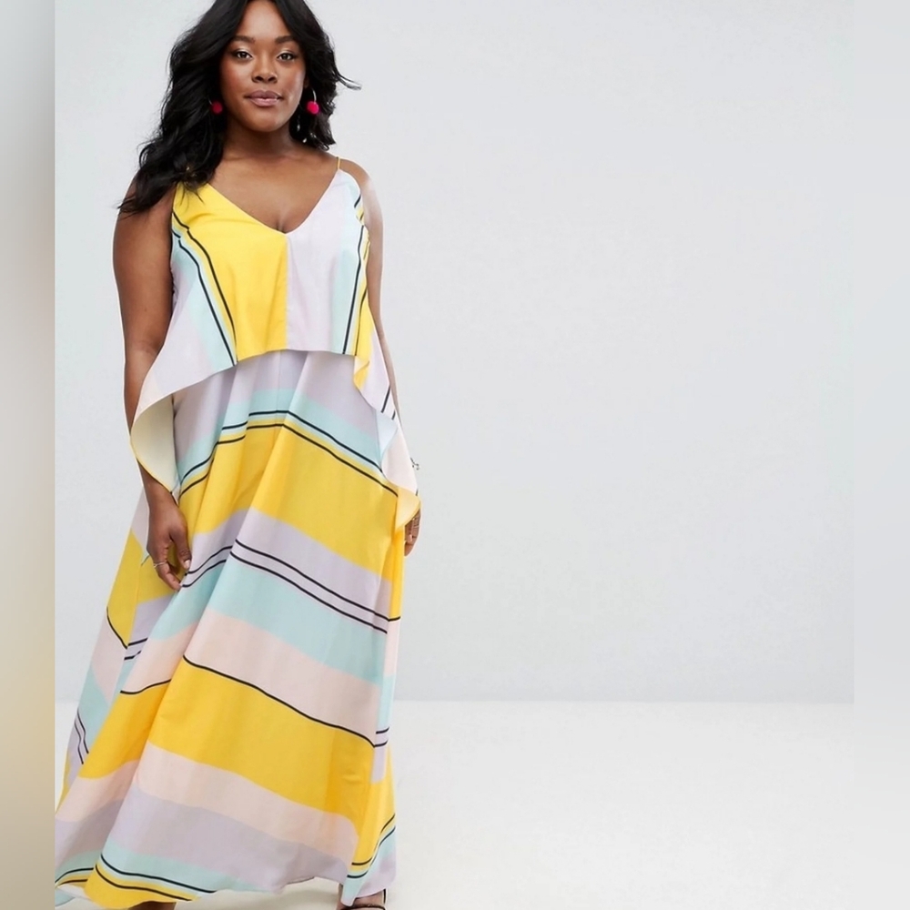 Asos Multicolored/Yellow Striped Crop Top Maxi Dress | NWOT Plus Size US 22 - Picture 2 of 9